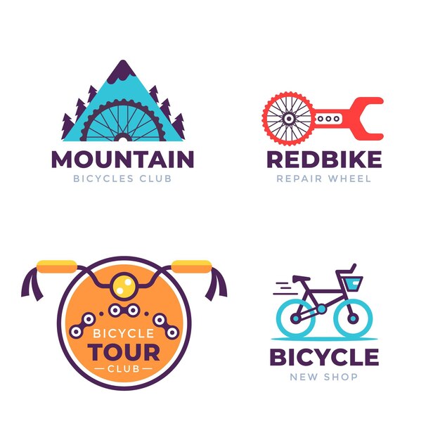 Colección de diseño plano de logotipo de bicicleta de color pastel