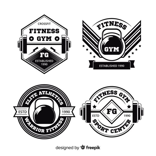 Colección de diseño plano del logotipo motivacional de crossfit