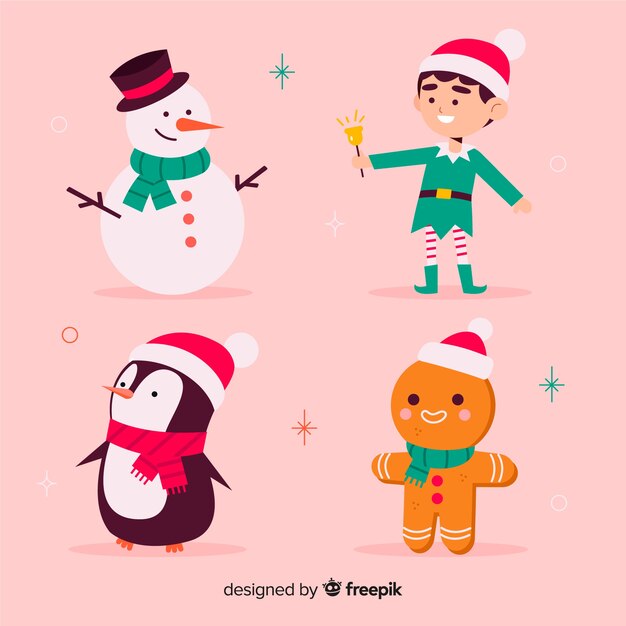 Colección de diseño plano personajes de navidad