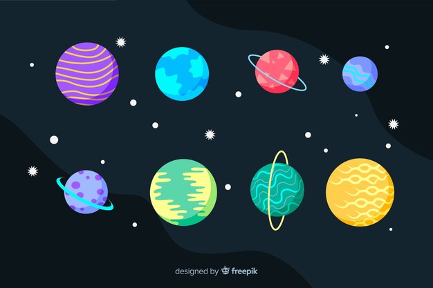 Colección de diseño plano de planetas y estrellas