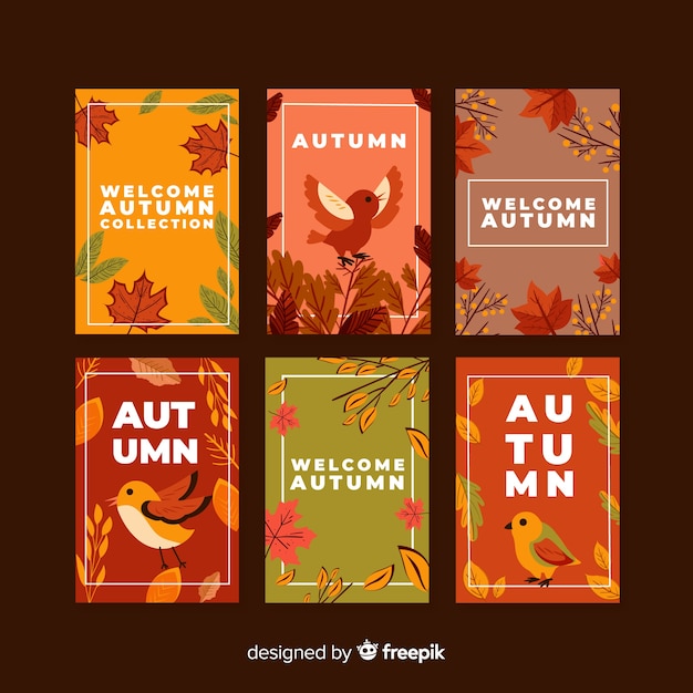 Vector gratuito colección de diseño plano de tarjetas de otoño