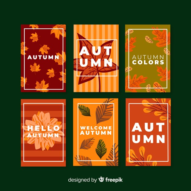 Vector gratuito colección de diseño plano de tarjetas de otoño