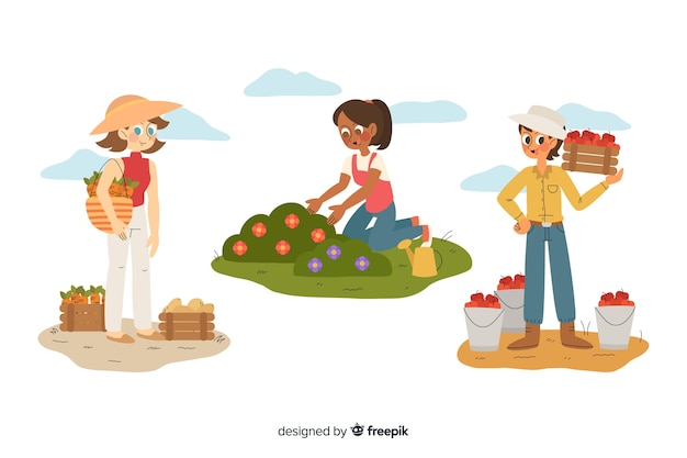 Colección de diseño plano de trabajadores agrícolas