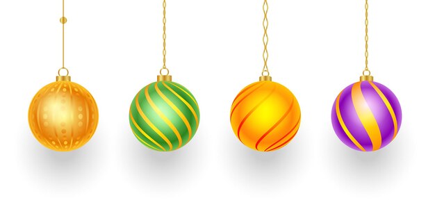 Colección de diseño realista de adornos navideños para la celebración navideña.
