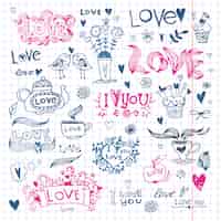 Vector gratuito colección de diseños de amor dibujados a mano