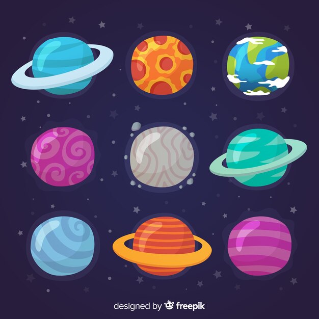 Colección de diseños de planetas planos
