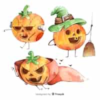 Vector gratuito colección de disfraces de calabaza de halloween de acuarela