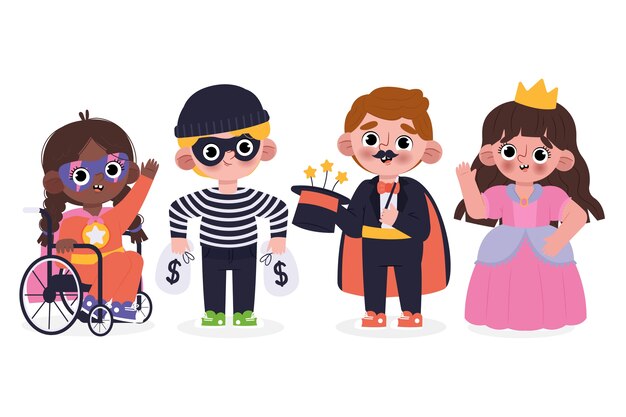 Colección de disfraces de carnaval planos
