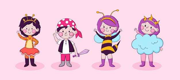 Colección de disfraces de fiesta de carnaval dibujados a mano