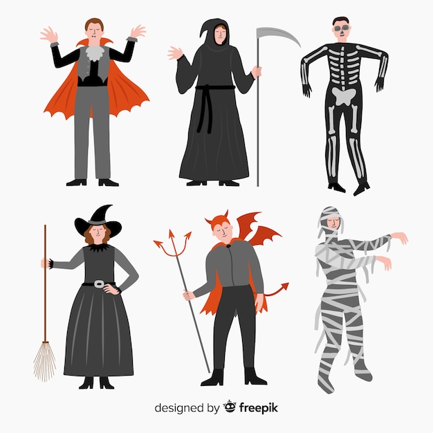 Vector gratuito colección disfraces halloween carnaval planos