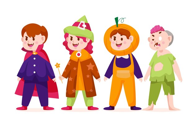 Colección de disfraces de halloween dibujados a mano