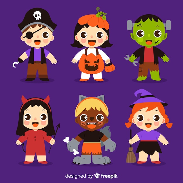 Vector gratuito colección de disfraces de halloween para niños