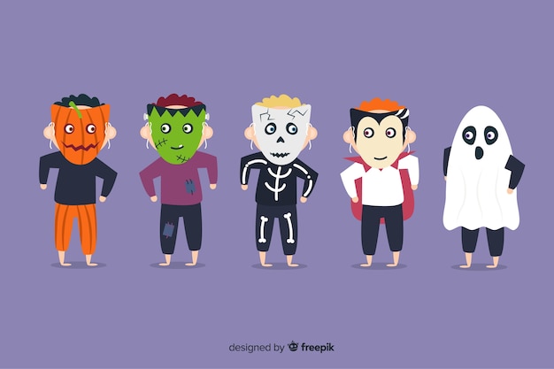 Vector gratuito colección de disfraces de niños de halloween