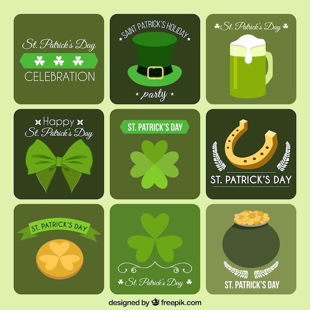 Vector gratuito colección de distintivos verdes de san patricio