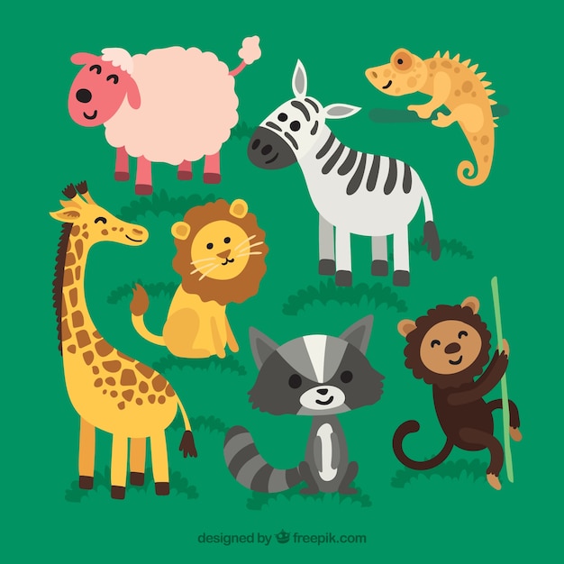 Vector gratuito colección divertida de animales sonrientes