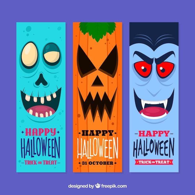 Vector gratuito colección divertida de banners de halloween