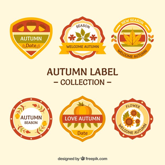 Colección divertida de etiquetas de otoño