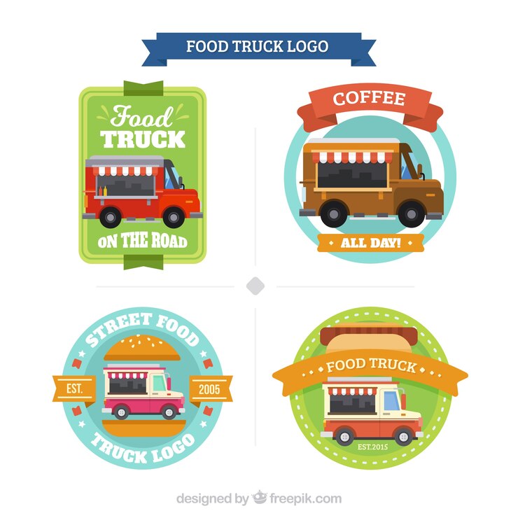 Vector gratuito colección divertida de logos de food truck