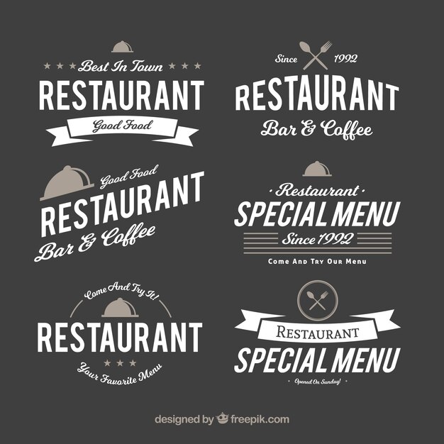 Colección divertida de logos retro de restaurante 