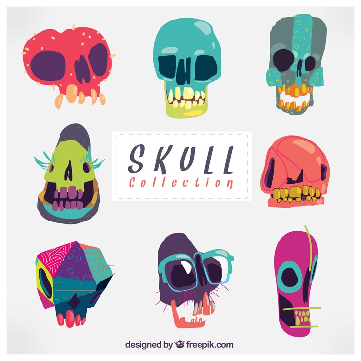 Vector gratuito colección de divertidas calaveras abstractas 