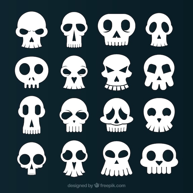 Colección de divertidas calaveras de color blanco 