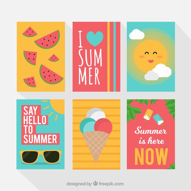 Colección de divertidas tarjetas de verano 