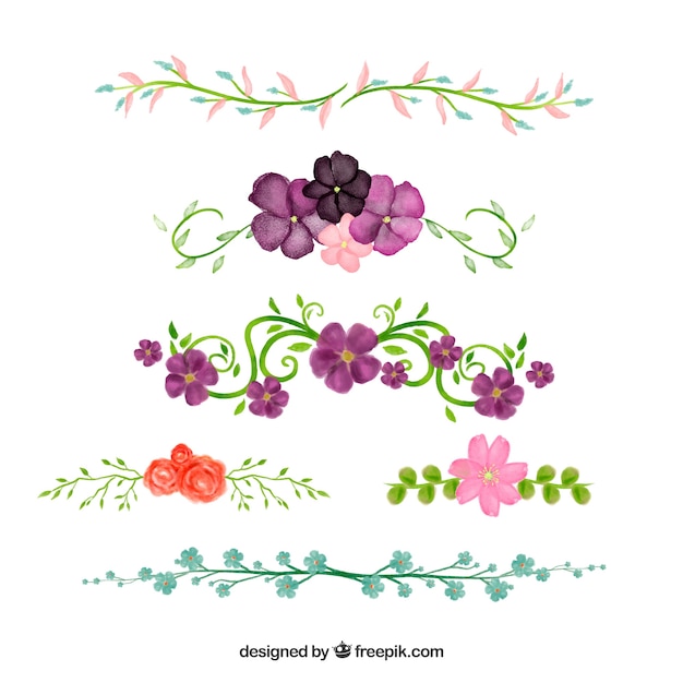 Vector gratuito colección de divisores con elementos florales