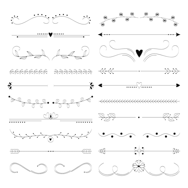 Colección de divisores ornamentales dibujados a mano
