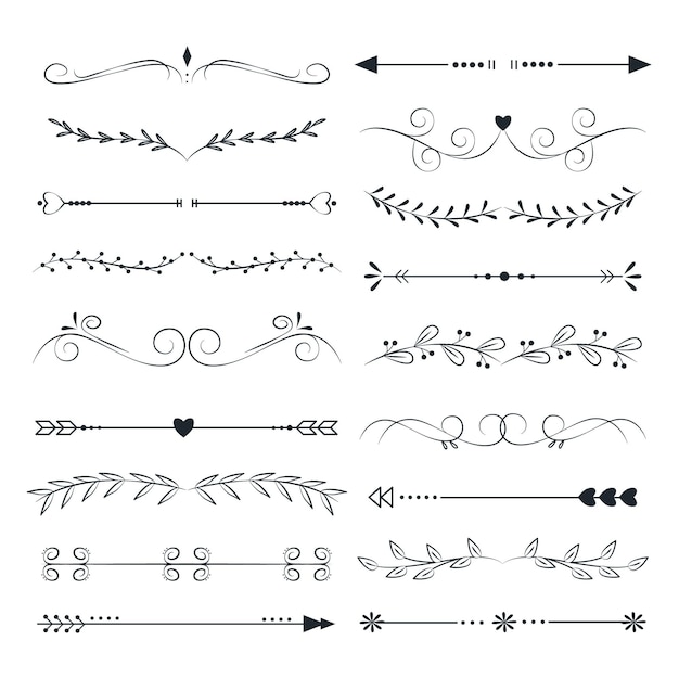 Colección de divisores ornamentales dibujados a mano