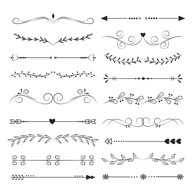 Colección de divisores ornamentales dibujados a mano