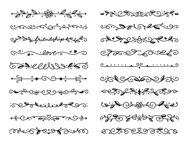 Colección de divisores ornamentales dibujados a mano