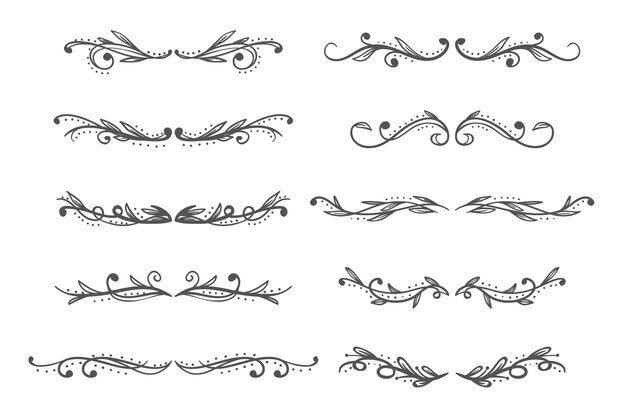 Colección de divisores ornamentales dibujados a mano