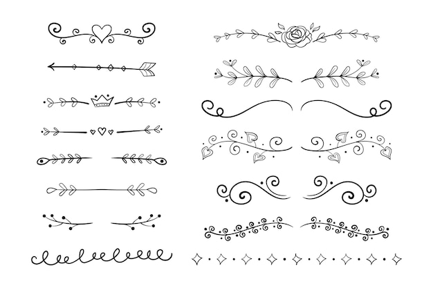 Colección de divisores ornamentales dibujados a mano