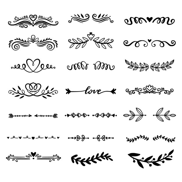 Colección de divisores ornamentales dibujados a mano
