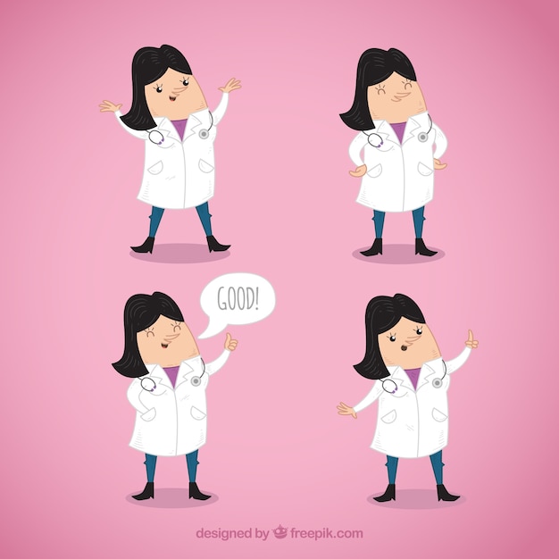 Vector gratuito colección de doctora feliz con diseño plano