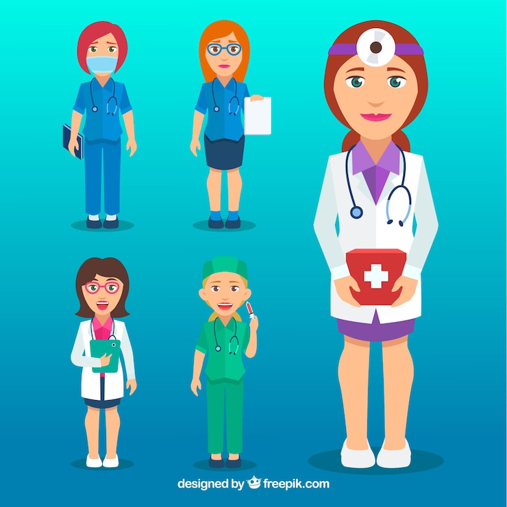 Vector gratuito colección de doctoras profesionales con diseño plano