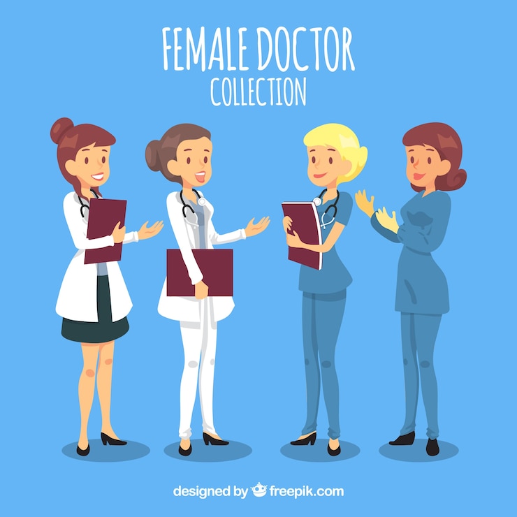 Vector gratuito colección de doctoras sonrientes con diseño plano