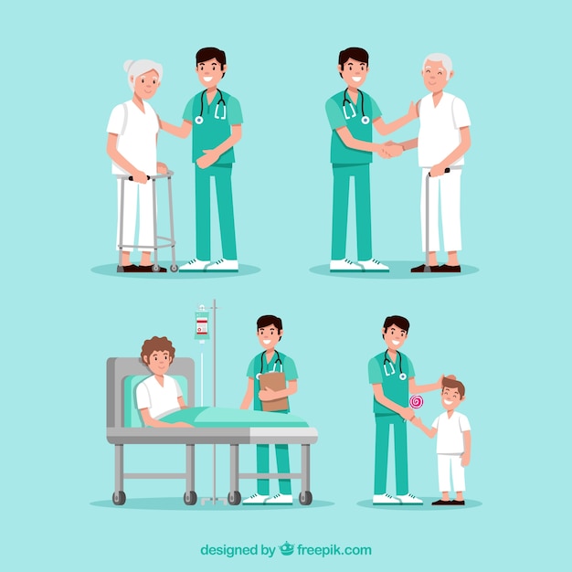 Colección de doctores con pacientes