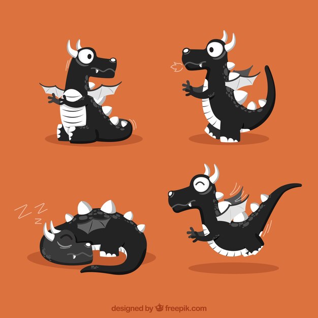 Colección de dragones en color negro