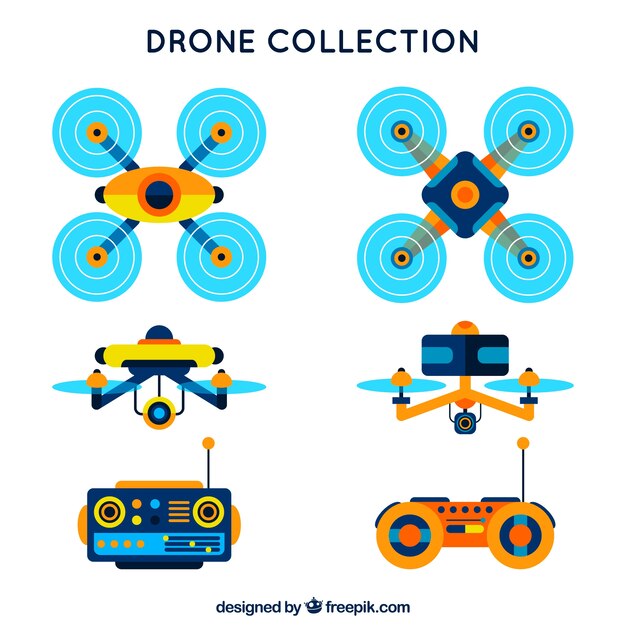 Vector gratuito colección con drones y mandos a distancia