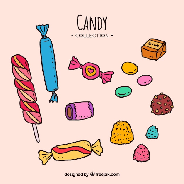 Vector gratuito colección de dulces coloridos en estilo hecho a mano