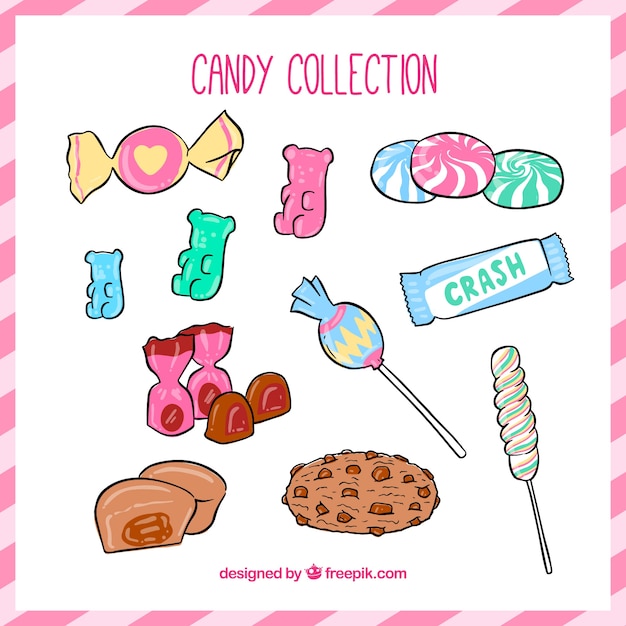 Vector gratuito colección de dulces coloridos en estilo hecho a mano