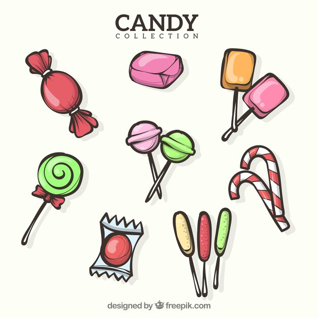 Colección de dulces coloridos en estilo hecho a mano