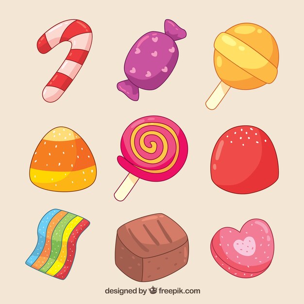 Colección de dulces coloridos en estilo hecho a mano