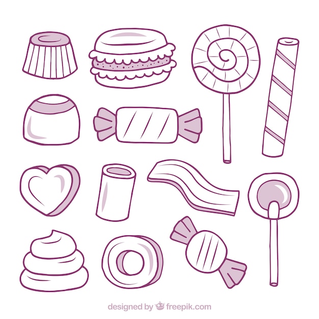 Vector gratuito colección de dulces coloridos en estilo hecho a mano