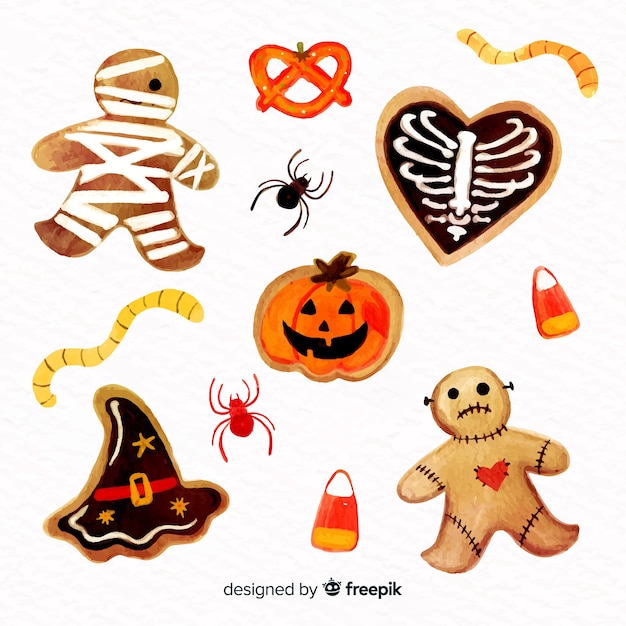 Colección de dulces de halloween de acuarela