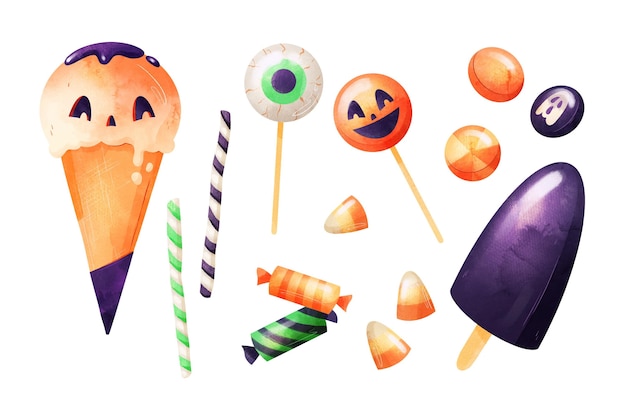 Vector gratuito colección de dulces de halloween en acuarela