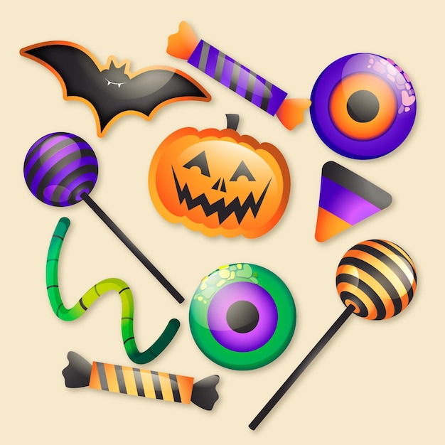 Vector gratuito colección de dulces de halloween degradados