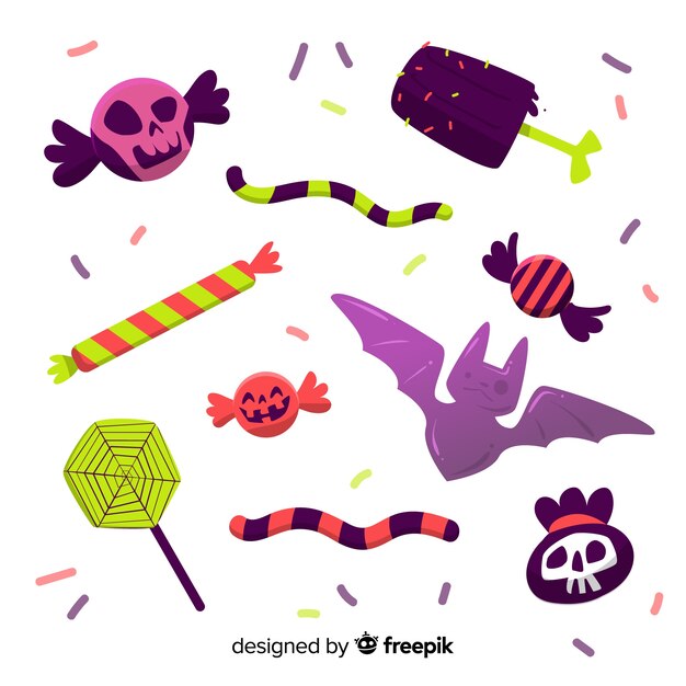 Colección de dulces de halloween dibujados a mano