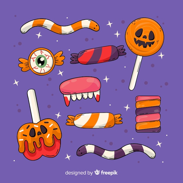 Vector gratuito colección de dulces de halloween dibujados a mano